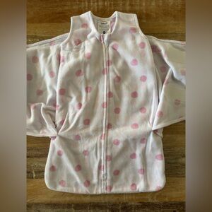 Halo SleepSack Swaddle in Microfleece, White with Pink Dots, Size Newborn 0-3M